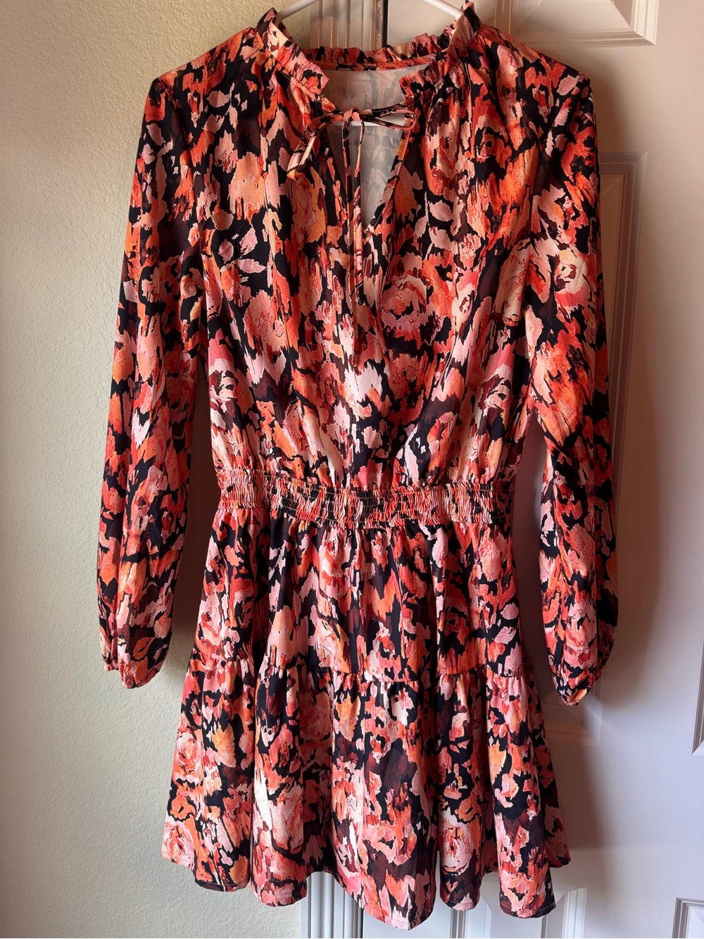 Cupshe Watercolor Floral Print Tie Neck Mini Dress